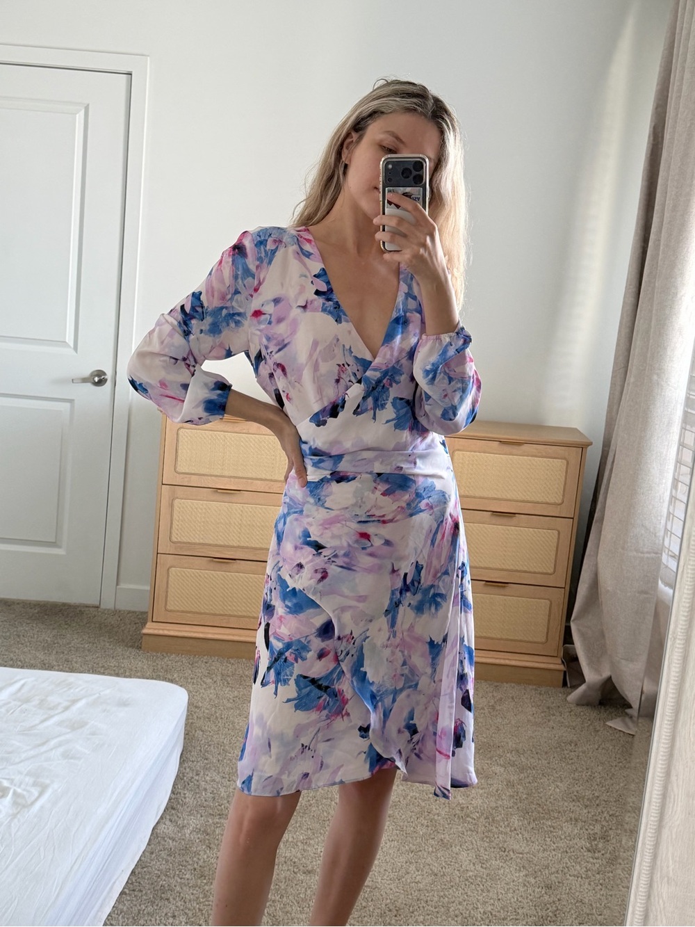 Robert Rodriguez Floral Wrap Dress Watercolor Purple Blue Sz M